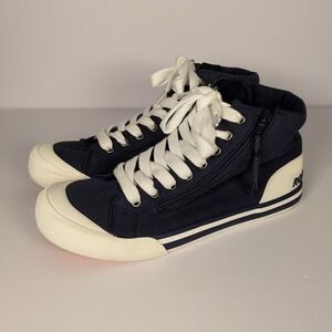 Rocket Dog Sz 8.5 Jazzin Hi Canvas Navy White Cotton Female Lace Ladies Shoes
